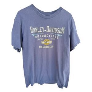 Harley Davidson T Shirt Mens L Blue Milwaukee WI Graphic Motorcycle Short Sleeve